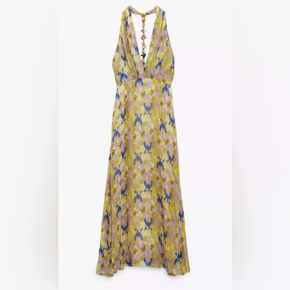 Zara dress midi halter beaded abstract wedding summer vacation boho - Picture 15 of 16